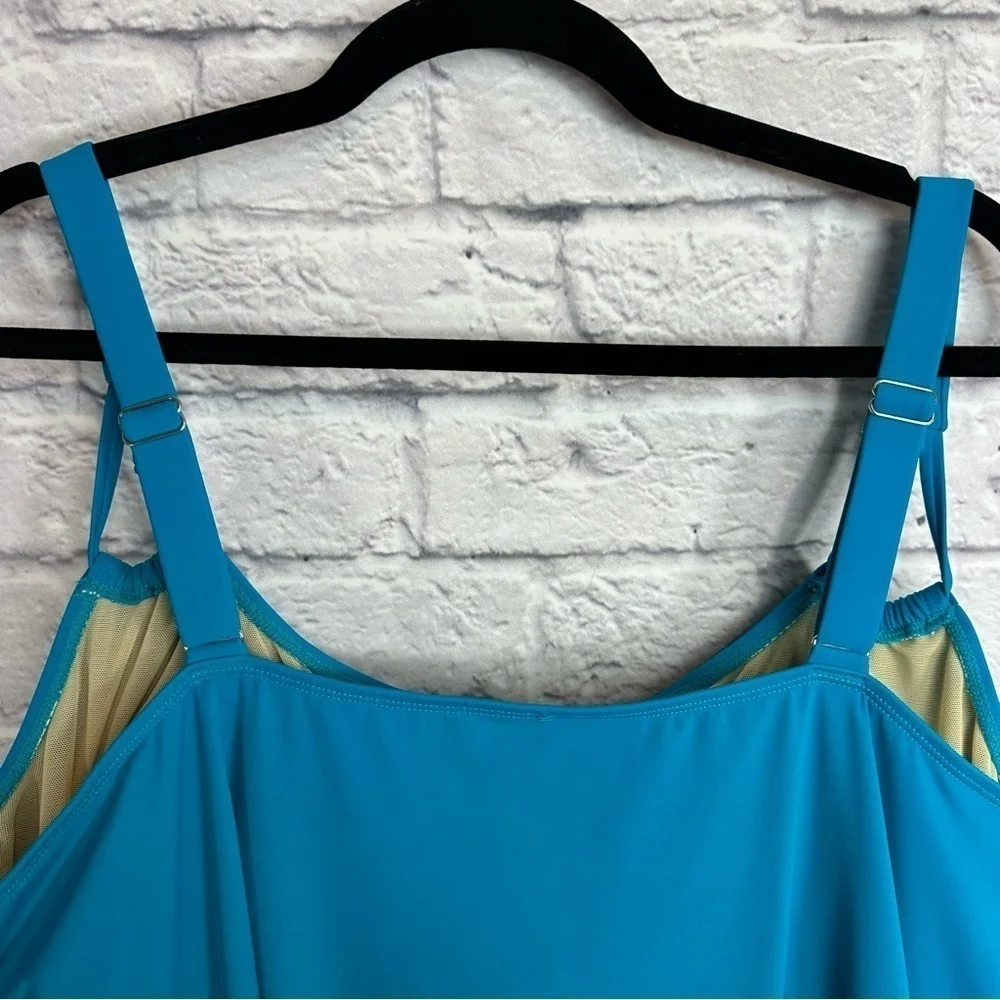 NWT Swimsuits For All Loop Strap Blouson Tankini Top Plus Size 24 Turquoise - Picture 6 of 9